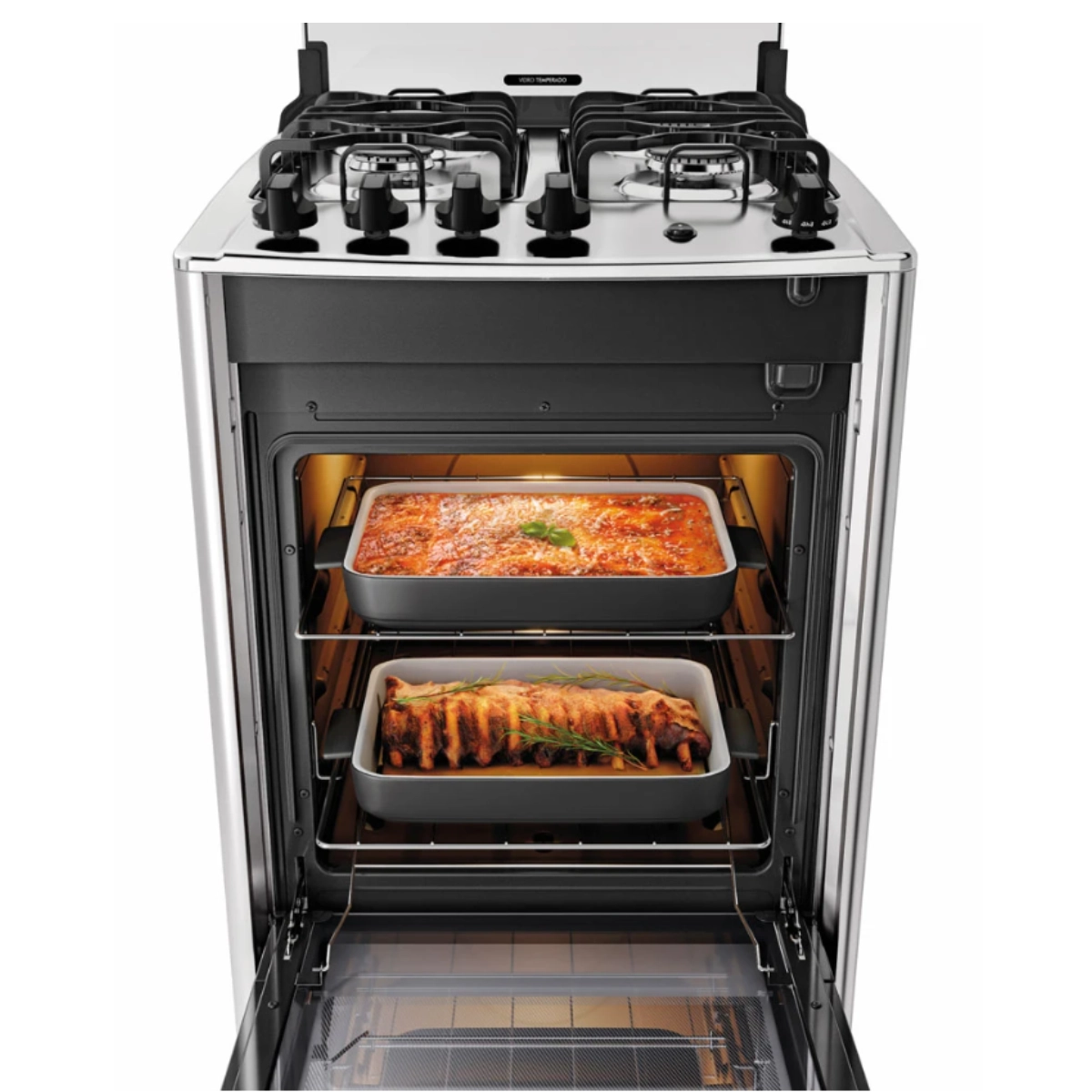 Fogão 4 Bocas Espelhado com Mesa Inox Dako Magister Inox Style Bivolt