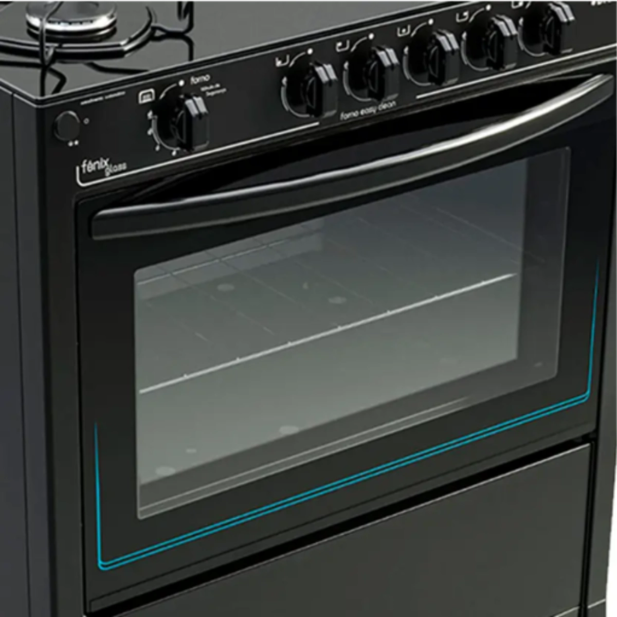 Fogão 5 Bocas Braslar Fenix Glass Automático Mesa de Vidro e Forno Grande