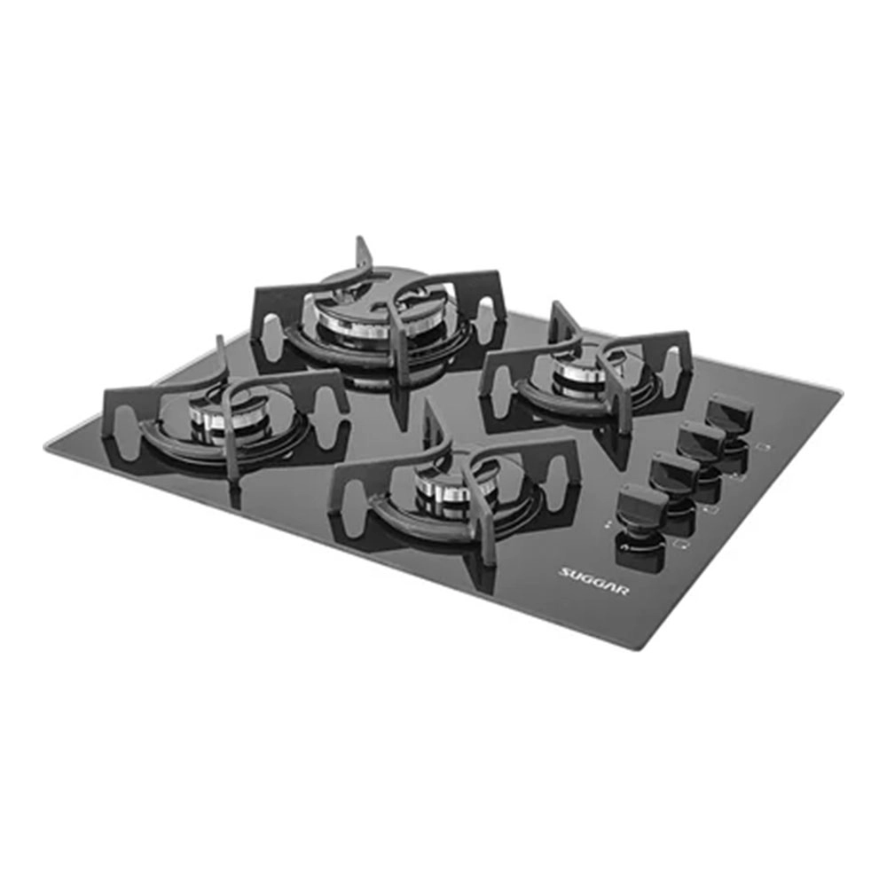 FOGÃO COOKTOP SUGGAR 4 BOCAS A GÁS VIDRO PRETO TRIPLA CHAMA BIVOLT - FG4404FVP