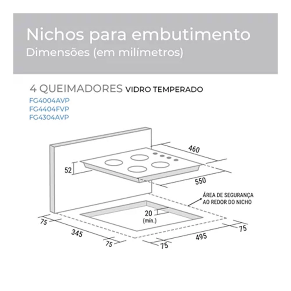 FOGÃO COOKTOP SUGGAR 4 BOCAS A GÁS VIDRO PRETO TRIPLA CHAMA BIVOLT - FG4404FVP
