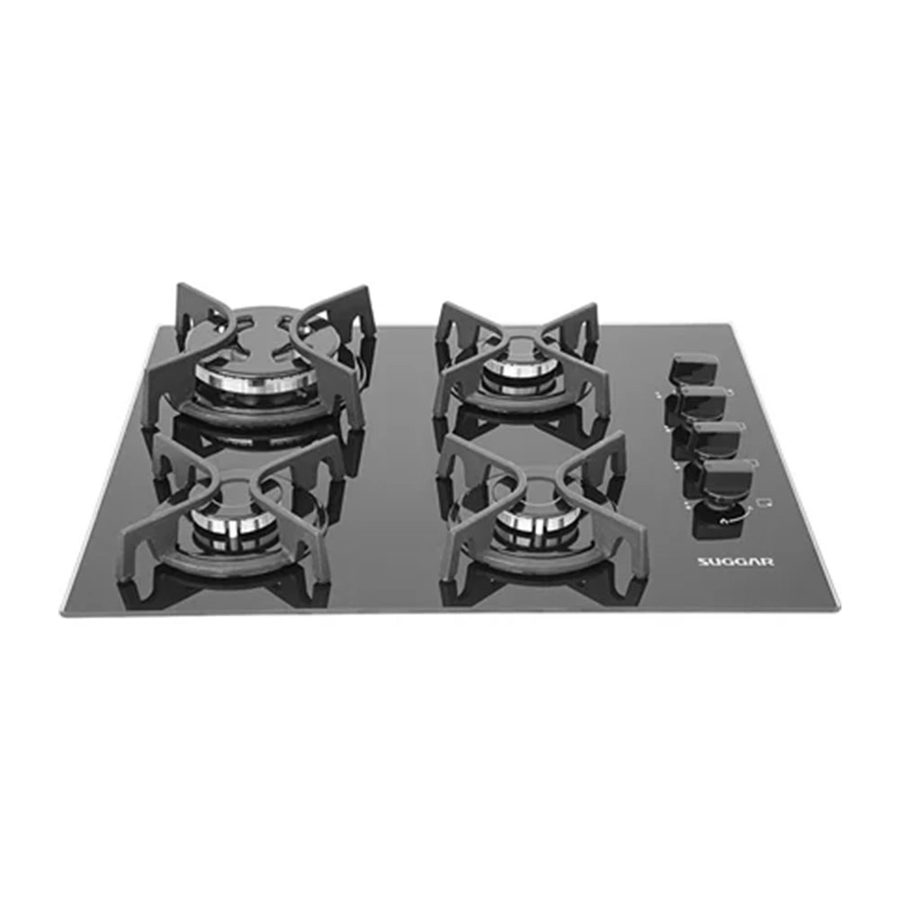 FOGÃO COOKTOP SUGGAR 4 BOCAS A GÁS VIDRO PRETO TRIPLA CHAMA BIVOLT - FG4404FVP