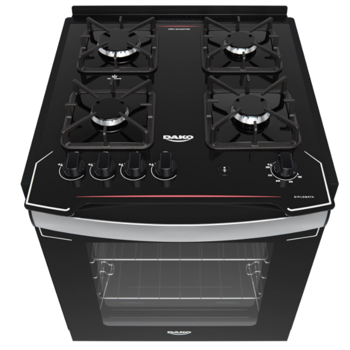 Fogão de Embutir 4 Bocas Preto Dako Diplomata Elegância para Cozinhas Planejadas