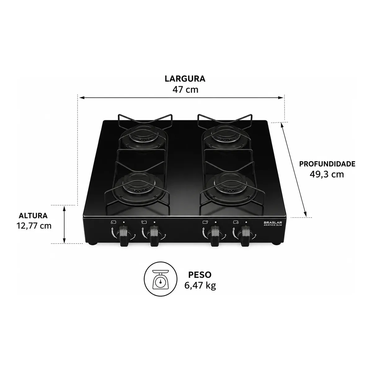 FOGÃO DE MESA ASIÁTICO GLASS 4 BOCAS PRETO ACENDIMENTO MANUAL BRASLAR FOGÃO DE MESA ASIÁTICO GLASS 4 BOCAS PRETO ACENDIMENTO MANUAL BRASLAR