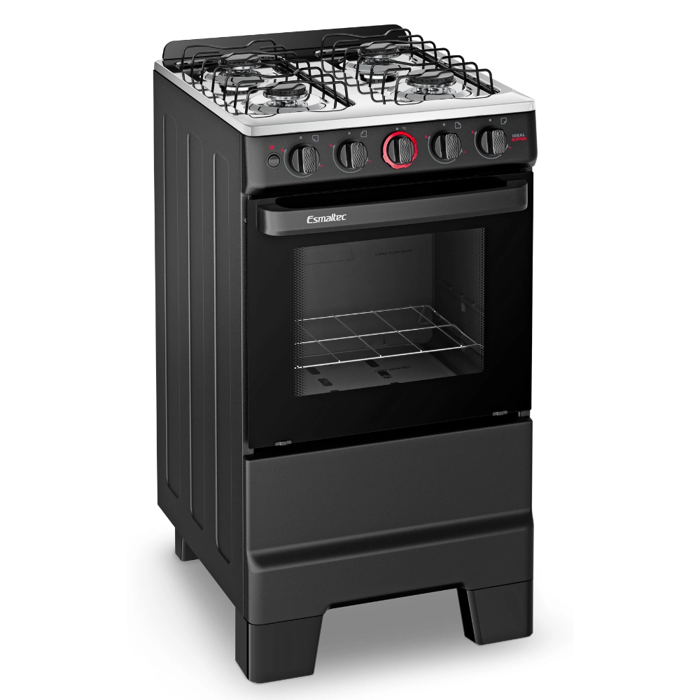 Fogão Esmaltec Ideal Super 4 Bocas Automático F4IAP Preto