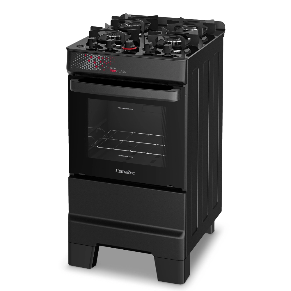 Fogão Esmaltec Ideal Top 4 Bocas T4VAP Automático Mesa de Vidro Preto Bivolt