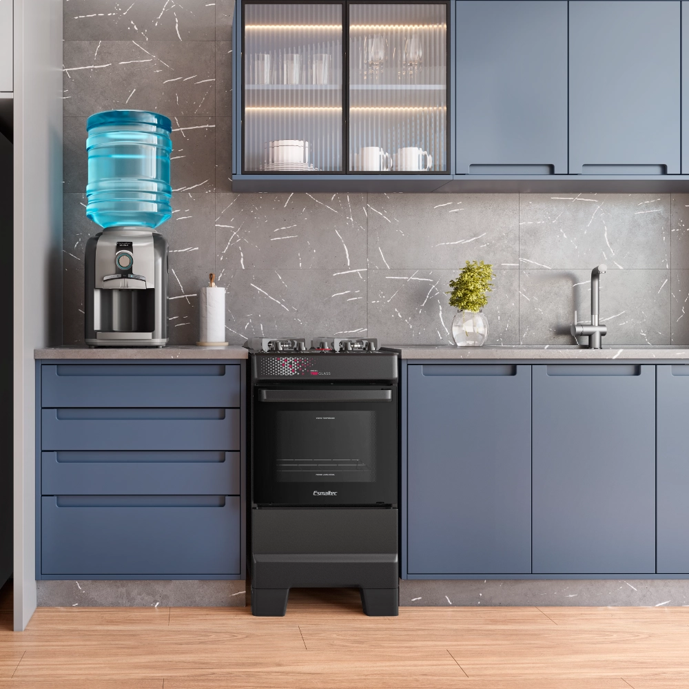 Fogão Esmaltec Ideal Top 4 Bocas T4VAP Automático Mesa de Vidro Preto Bivolt