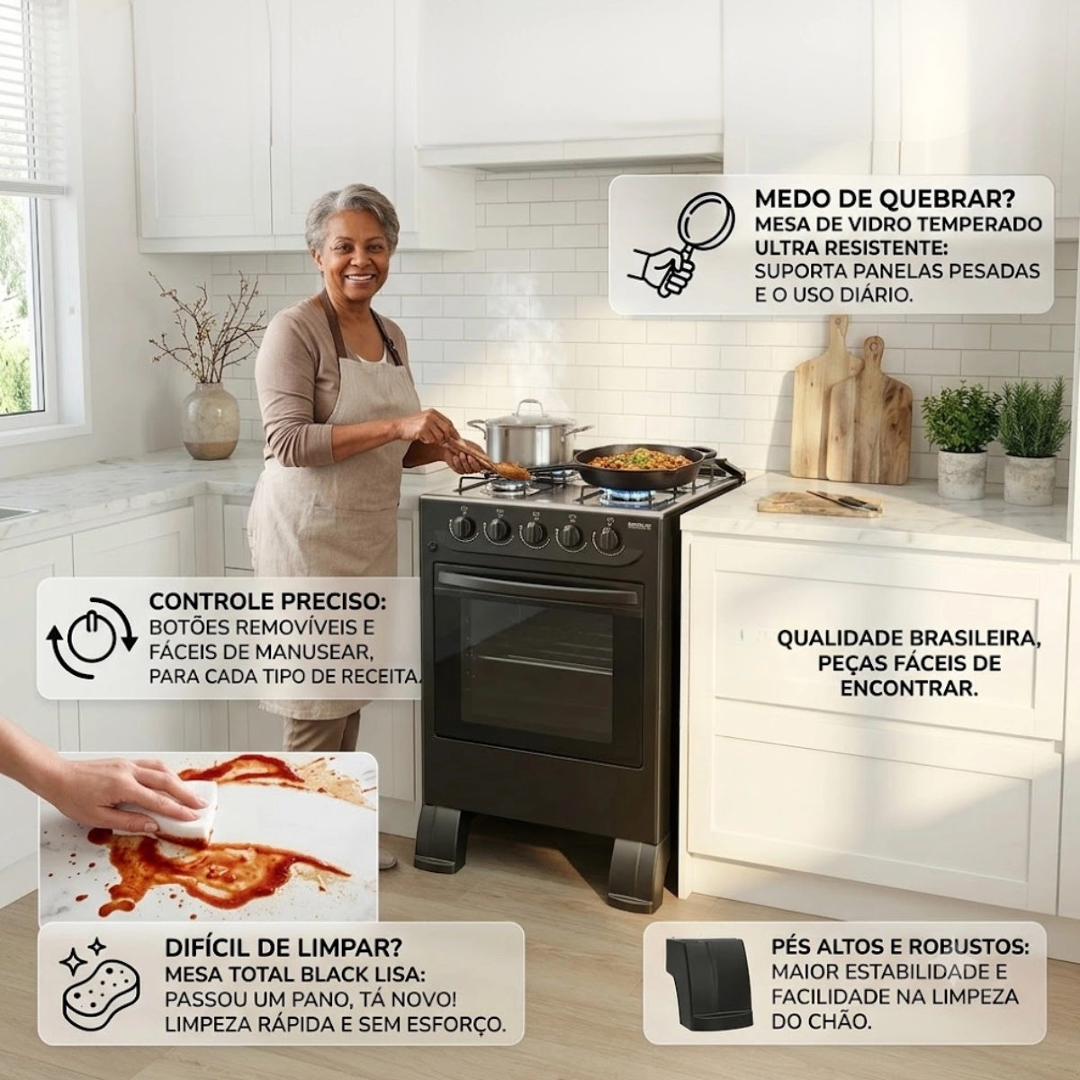 FOGÃO NEW SIRIUS 4 BOCAS MESA INOX BRASLAR COR PRETO