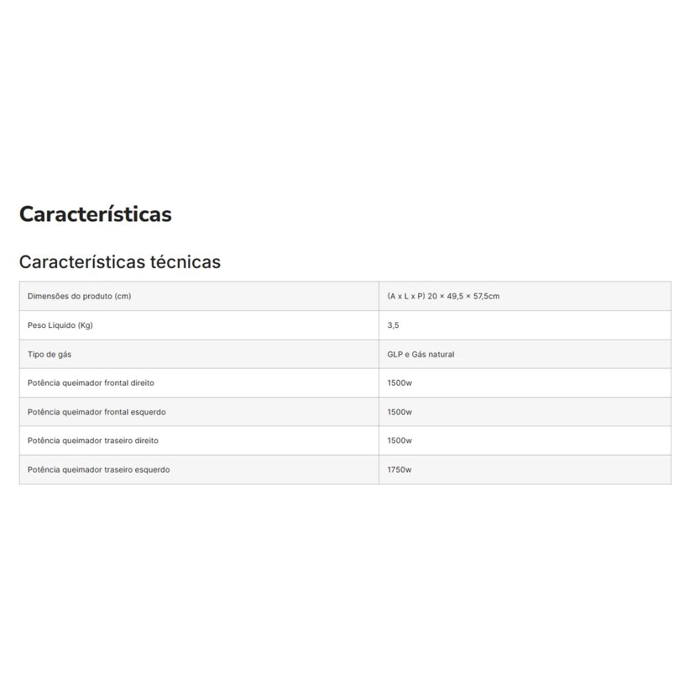 Fogão Portátil 4 Bocas A Gás Braslar Asiático com Mesa Inox Preto