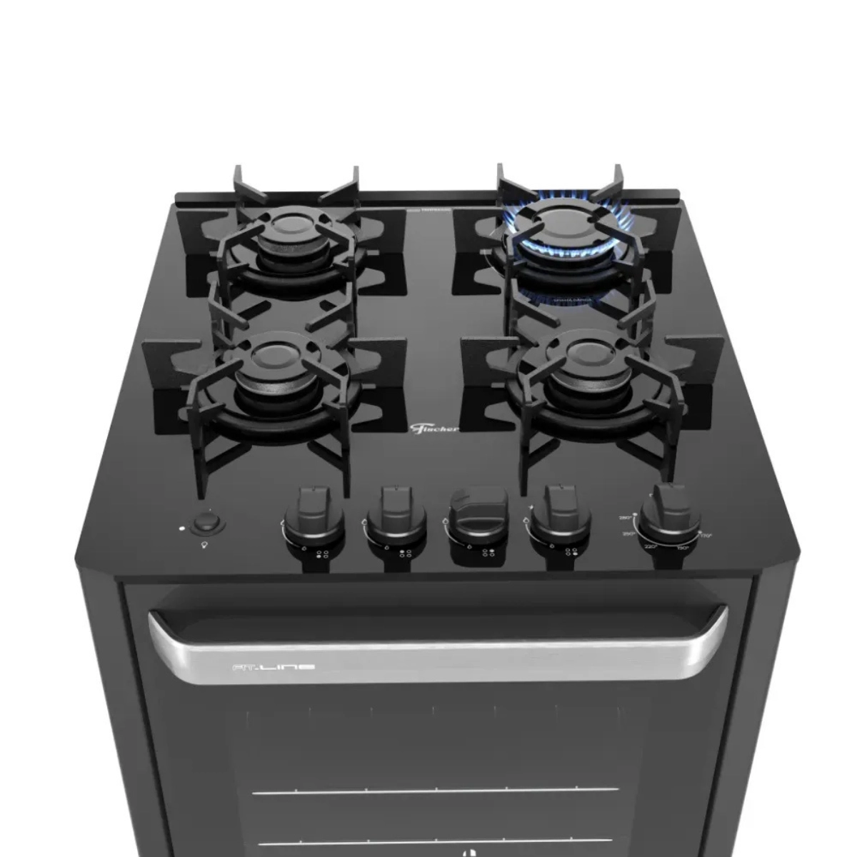 Fogao de Piso a Gas Fischer 4 Bocas Fit Line Trempe Iron Mesa Vidro Preto Bivolt Fogao de Piso a Gas Fischer 4 Bocas Fit Line Trempe Iron Mesa Vidro Preto Bivolt