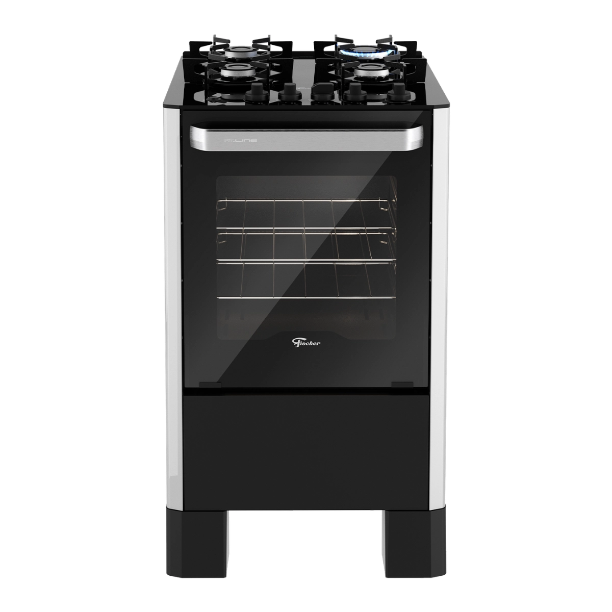Fogao de Piso a Gas Fischer 4 Bocas Fit Line Trempe Iron Mesa Vidro Silver Bivolt