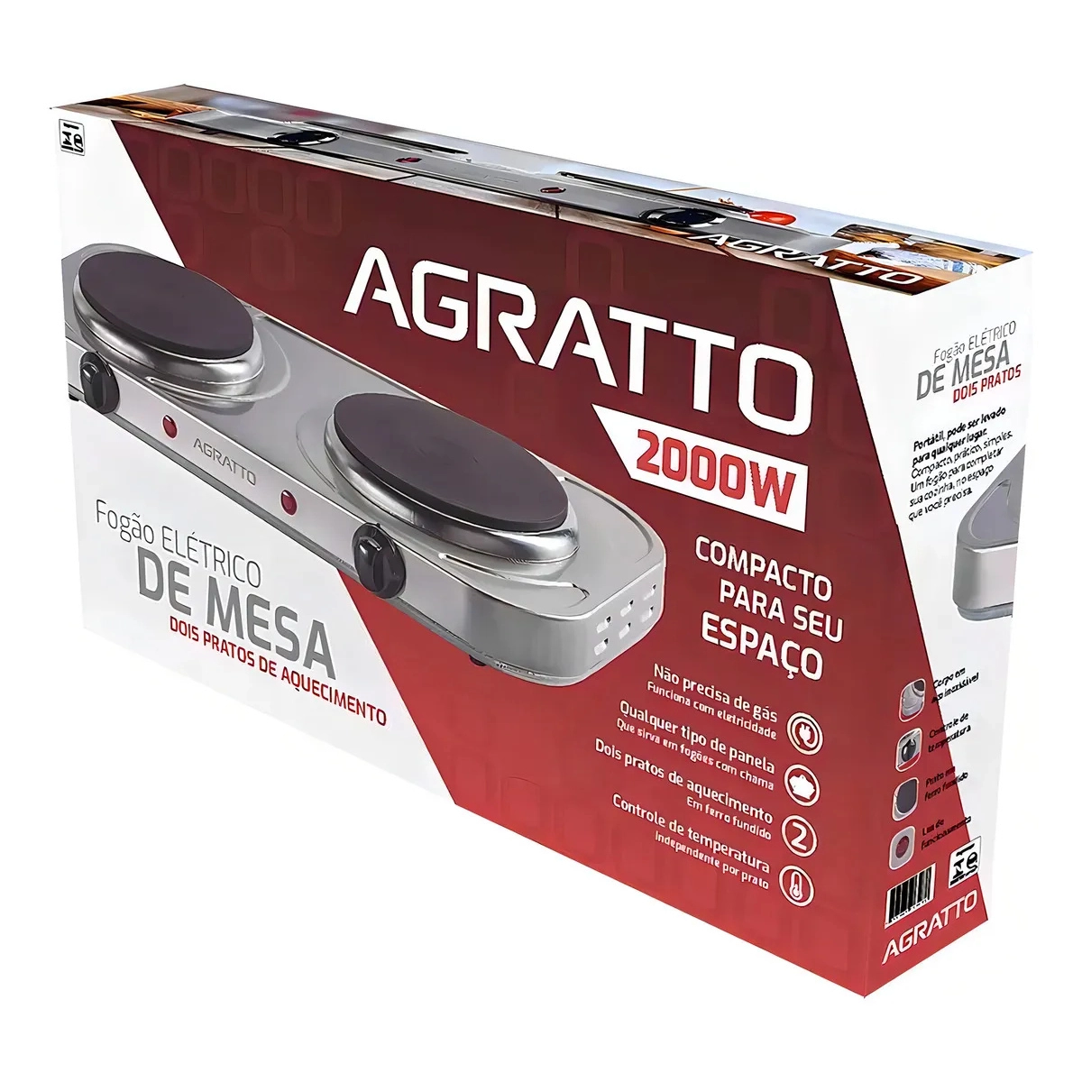 Fogao Eletrico de Mesa Agratto Fm-01 127v 2000w - 2 Pratos