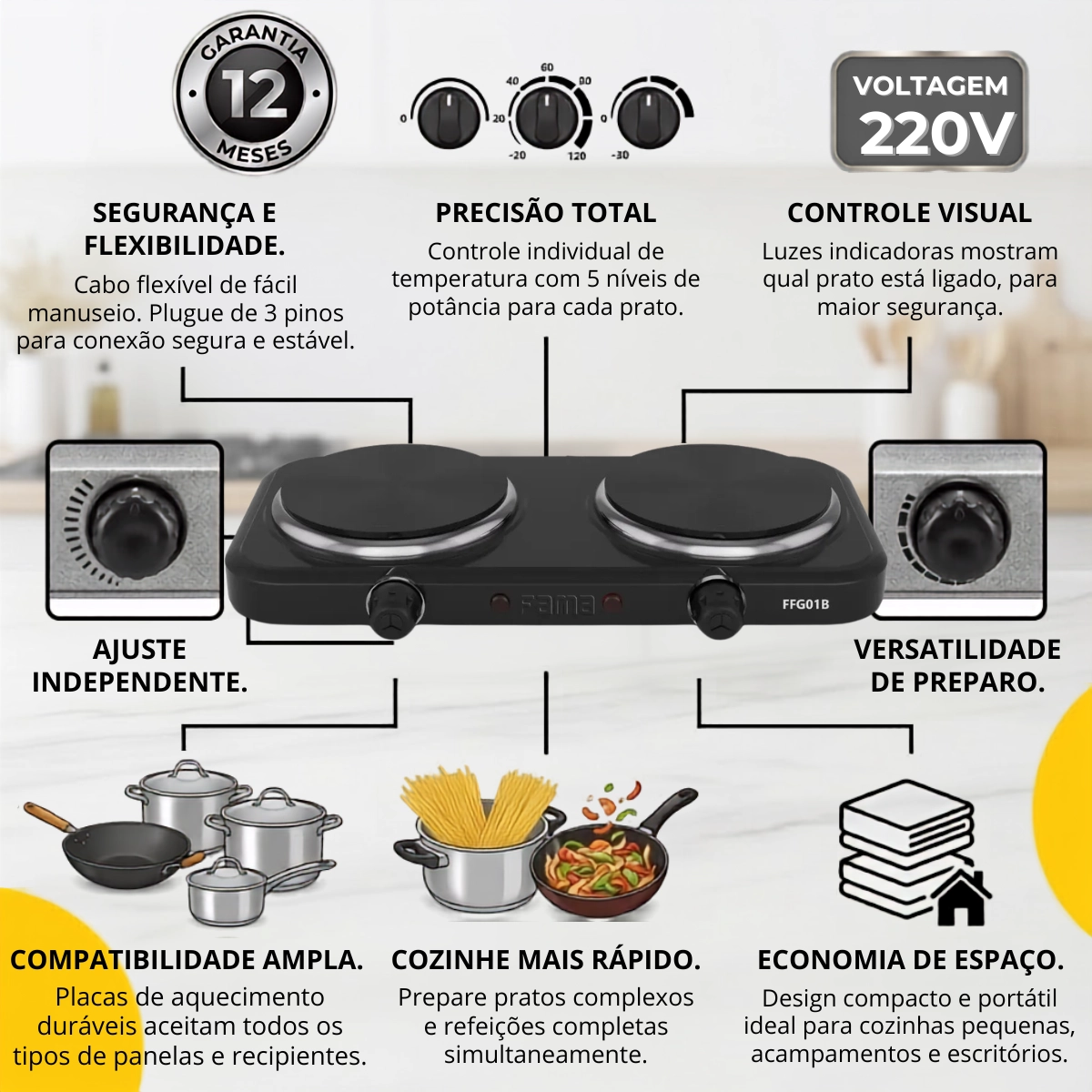 FOGAO ELETRICO DE MESA FAME 2 BOCAS COOKTOP 2000W 220V FOGAO ELETRICO DE MESA FAME 2 BOCAS COOKTOP 2000W 220V