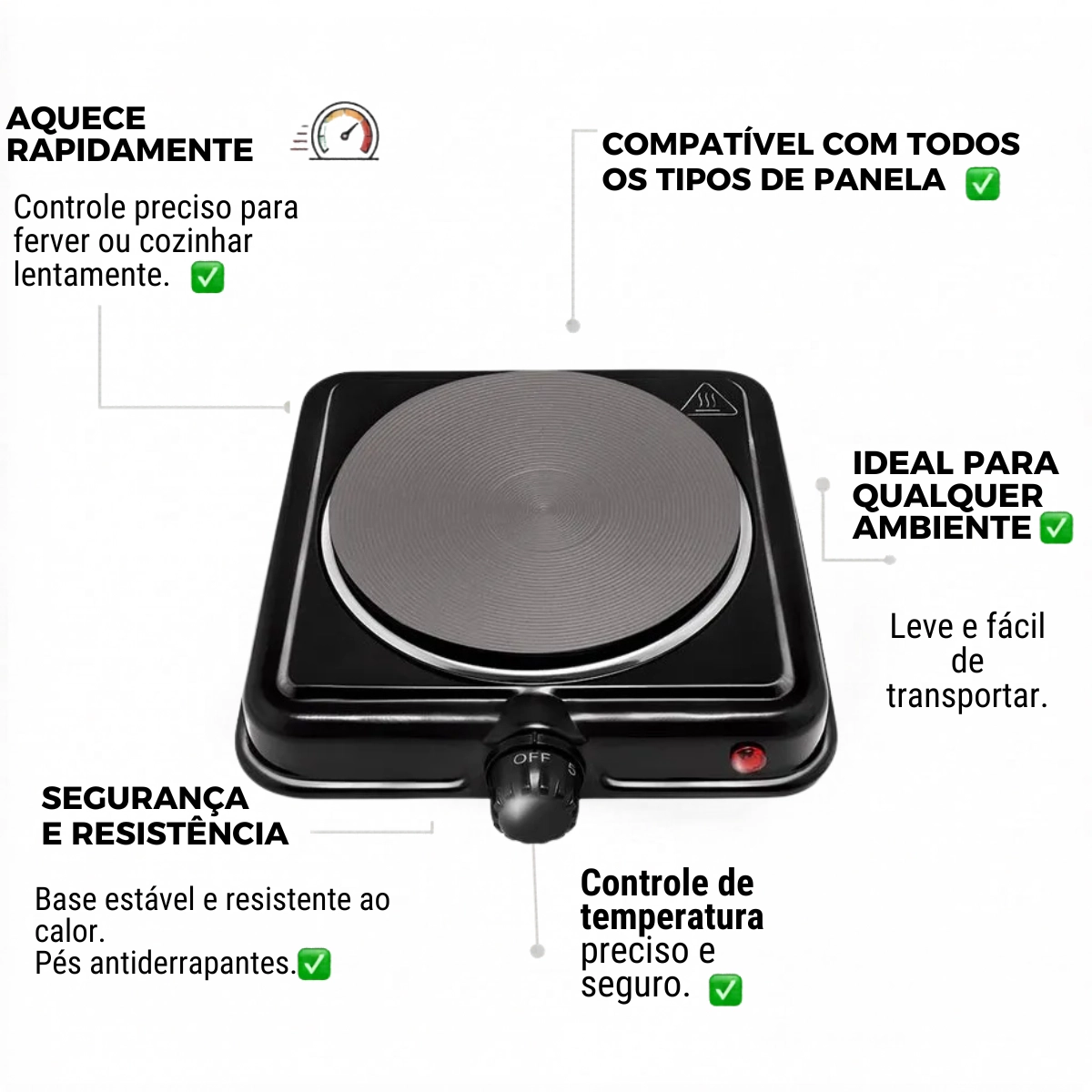 FOGAO ELETRICO PORTÁTIL ELGIN PRETO 1 BOCA 1000W 220V 