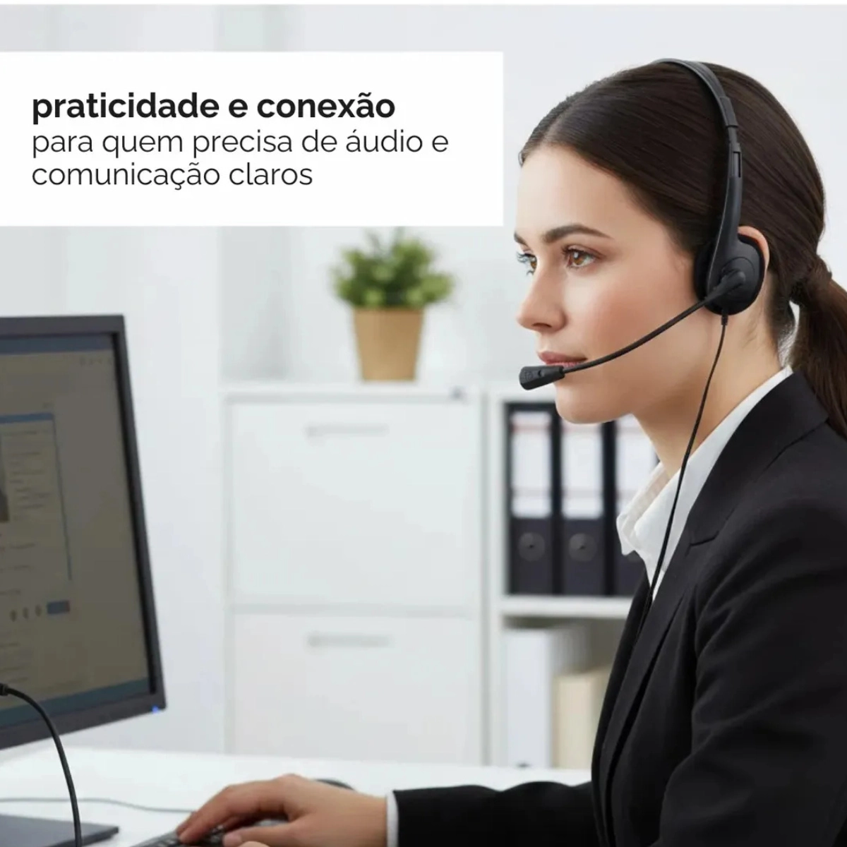 FONE DE OUVIDO HEADSET OFFICE PRETO BRIGHT P2 COM MICROFONE  E CABO DE 1,2 METROS.