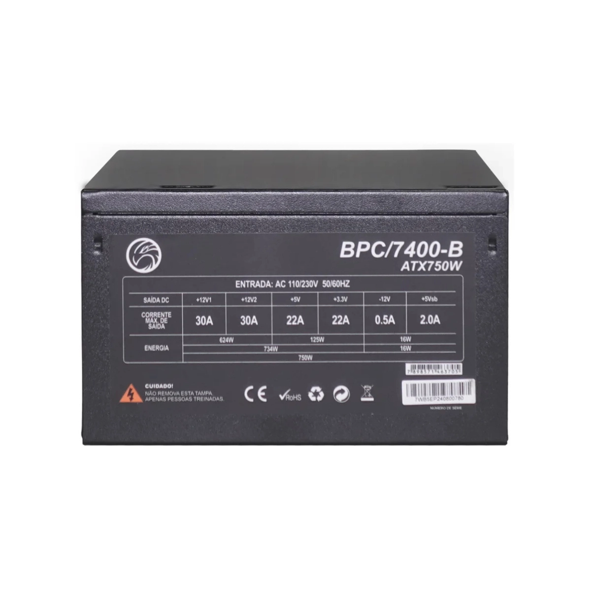 FONTE ATX 750W BRAZILPC BPC/7400-SMT 24 PINOS PRETA FONTE ATX 750W BRAZILPC BPC/7400-SMT 24 PINOS PRETA