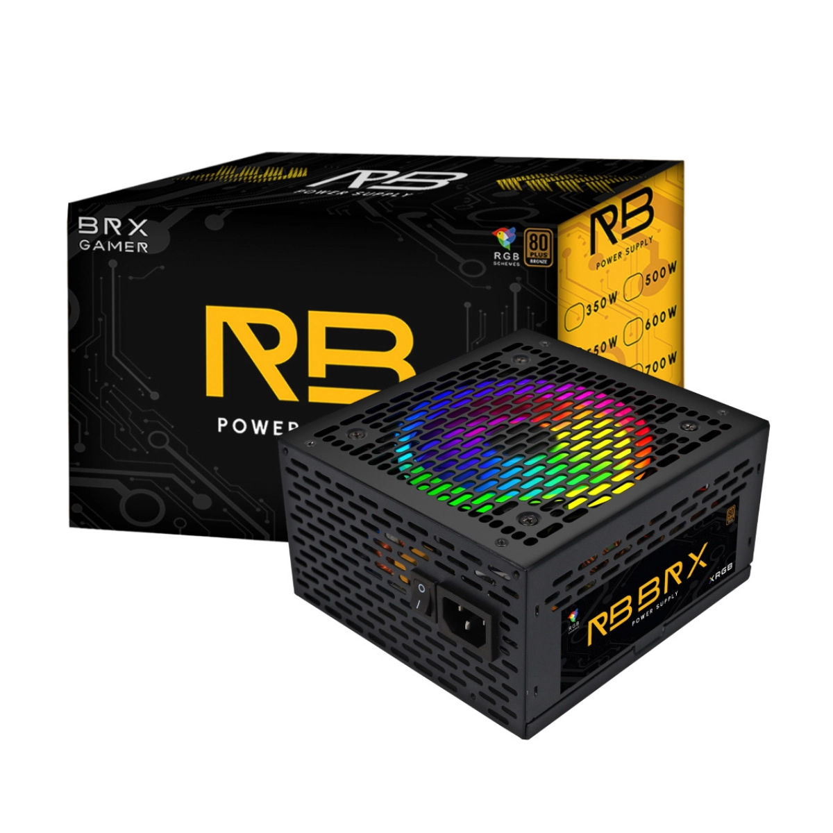 FONTE DE ALIMENTAÇÃO ATX550W BRX80 AUTOMÁTICA RGB RAINBOW PRETO