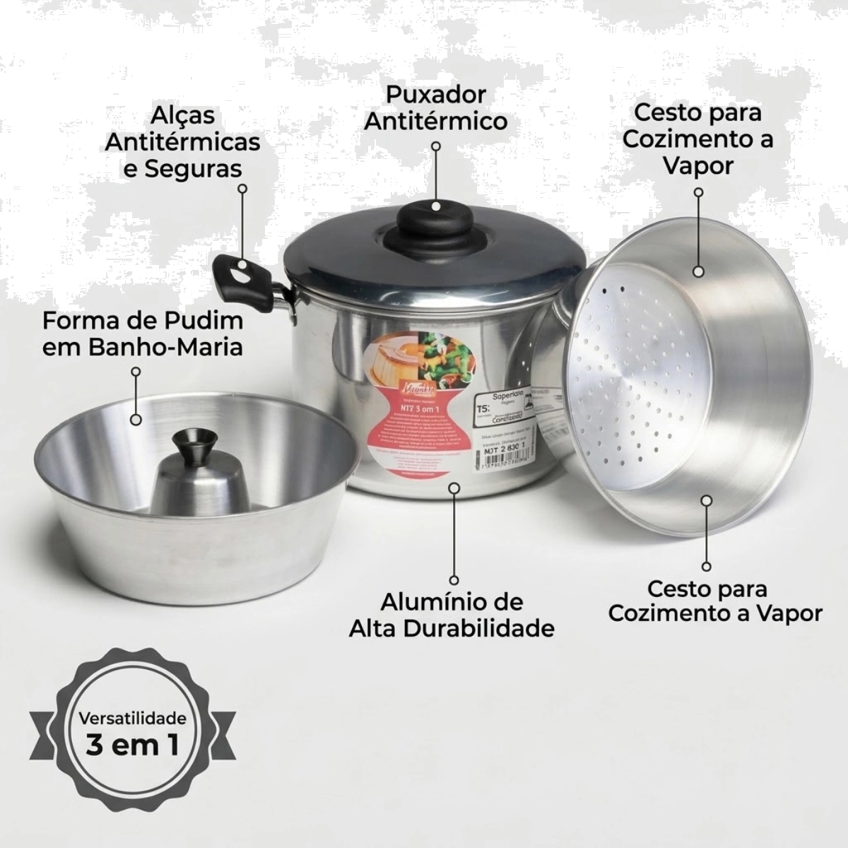 FORMA PANELA PUDIM BANHO MARIA 3EM1 VAPOR ALUMÍNIO ALOESTE