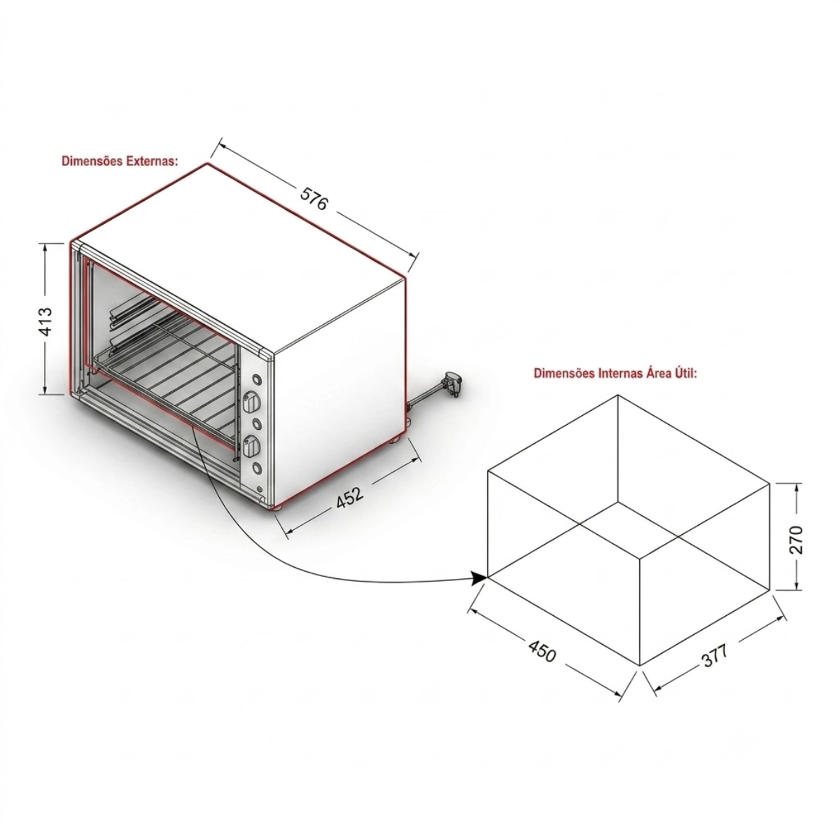 FORNO ELÉTRICO DE EMBUTIR TOP60 FOGATTI 60L PRETO 220V
