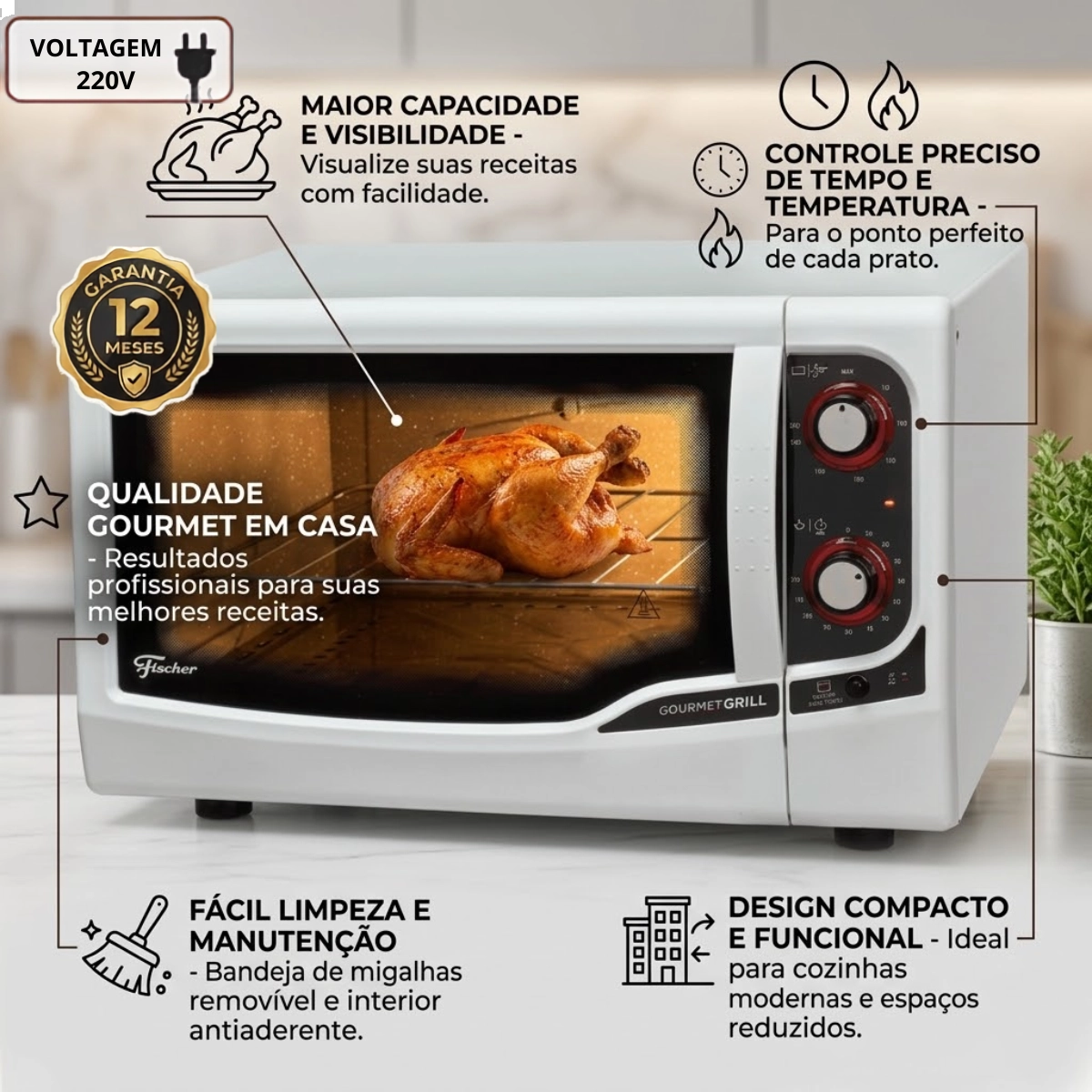 FORNO ELETRICO DE BANCADA FISCHER GOURMET GRILL 44L 220V FORNO ELETRICO DE BANCADA FISCHER GOURMET GRILL 44L 220V