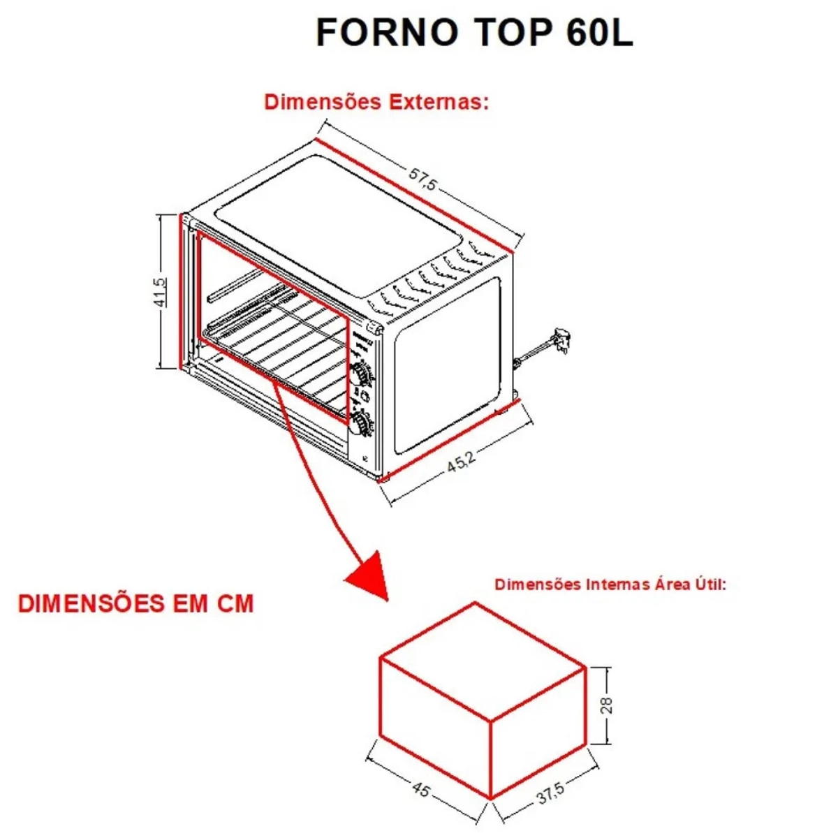 FORNO FOGATTI ELÉTRICO BANCADA TOP BLACK 60 LITROS 127V