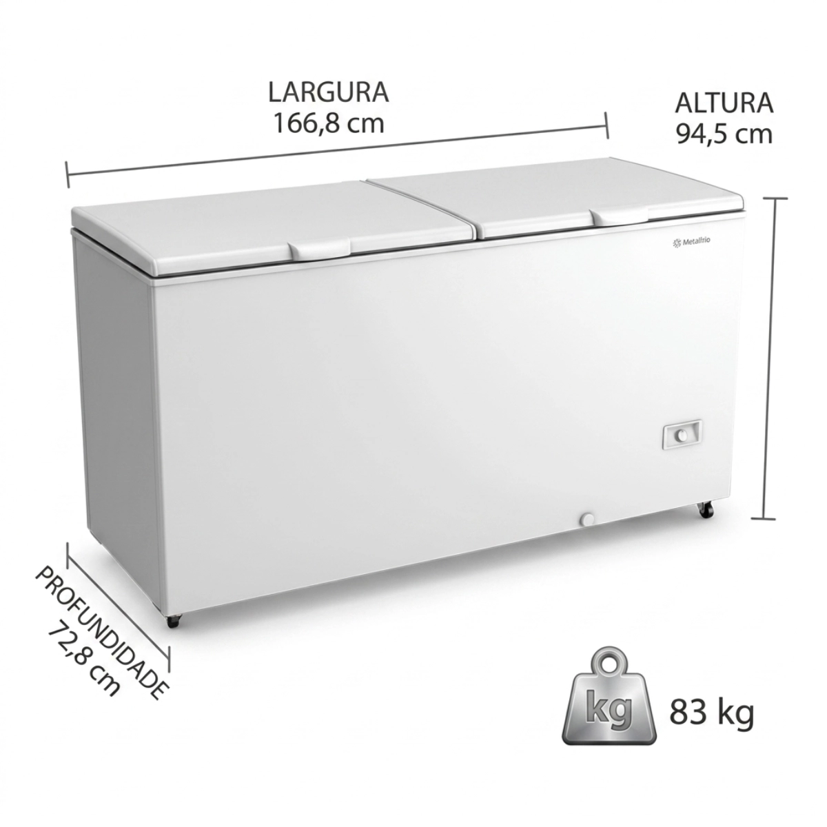 FREEZER HORIZONTAL METALFRIO 543L DUPLA ACAO INVERTER BIVOLT