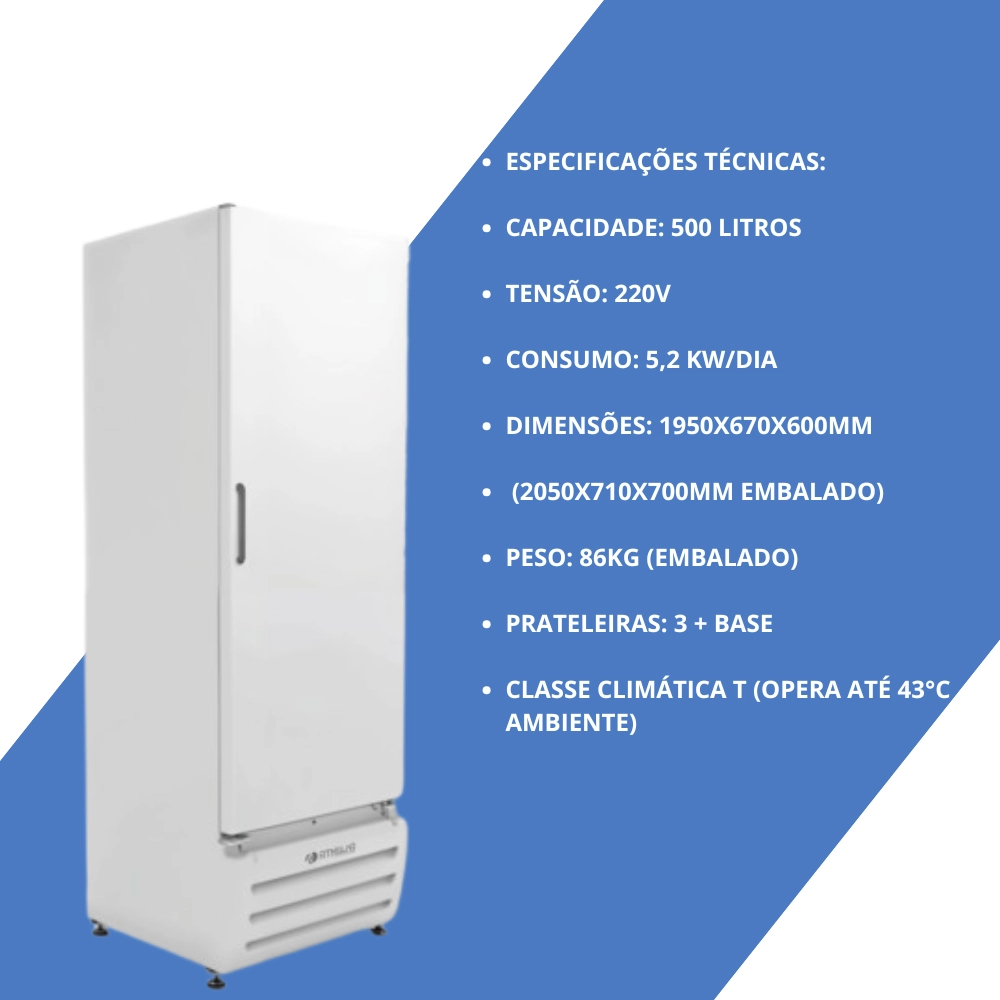 Freezer Vertical 500L Porta Cega Dupla Ação - Refrigeração R290 Ecológico, Controle Termostato Freezer Vertical 500L Porta Cega Dupla Ação - Refrigeração R290 Ecológico, Controle Termostato