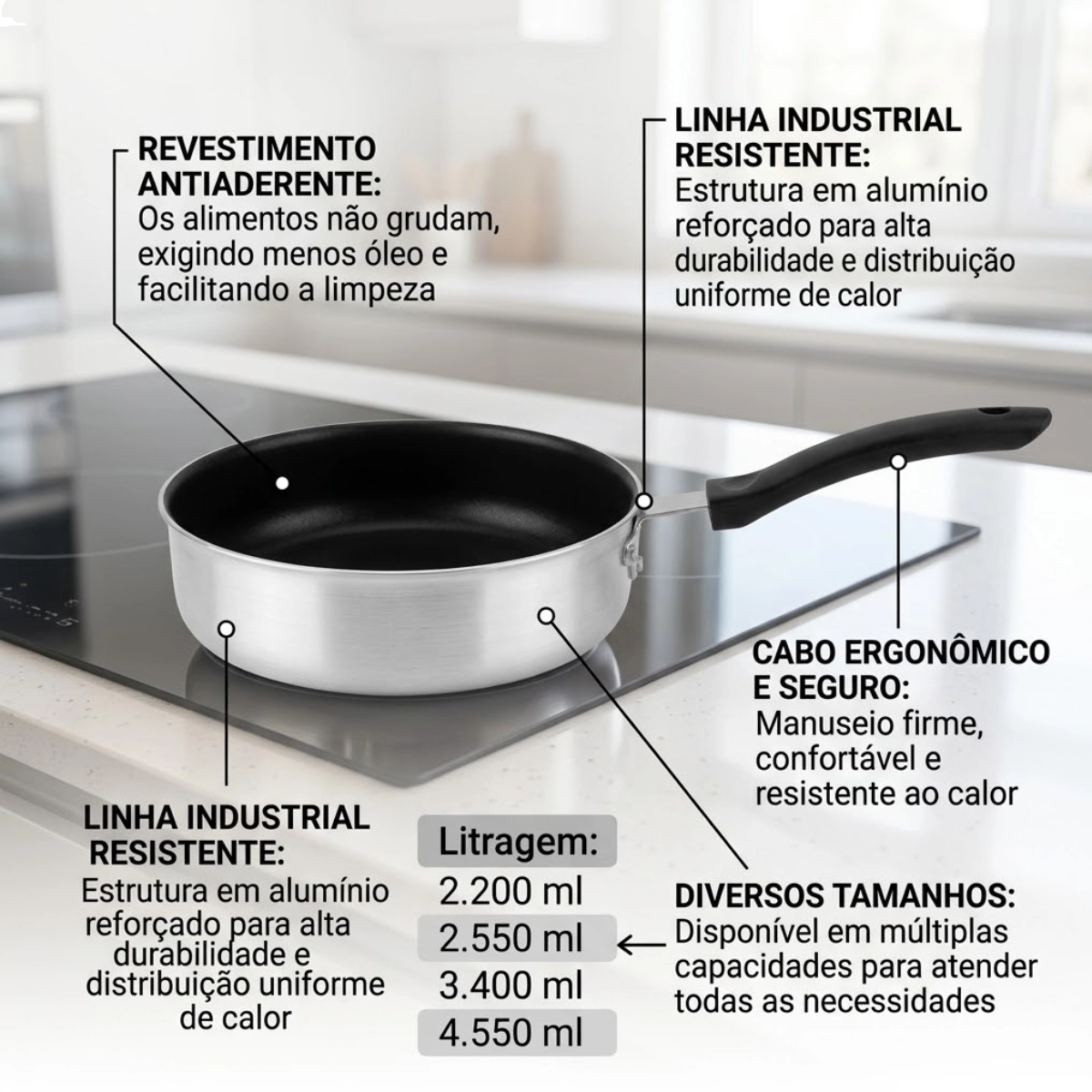 FRIGIDEIRA INDUSTRIAL N51 ANTIADERENTE 3,4L ALUFLON ALOESTE FRIGIDEIRA INDUSTRIAL N51 ANTIADERENTE 3,4L ALUFLON ALOESTE