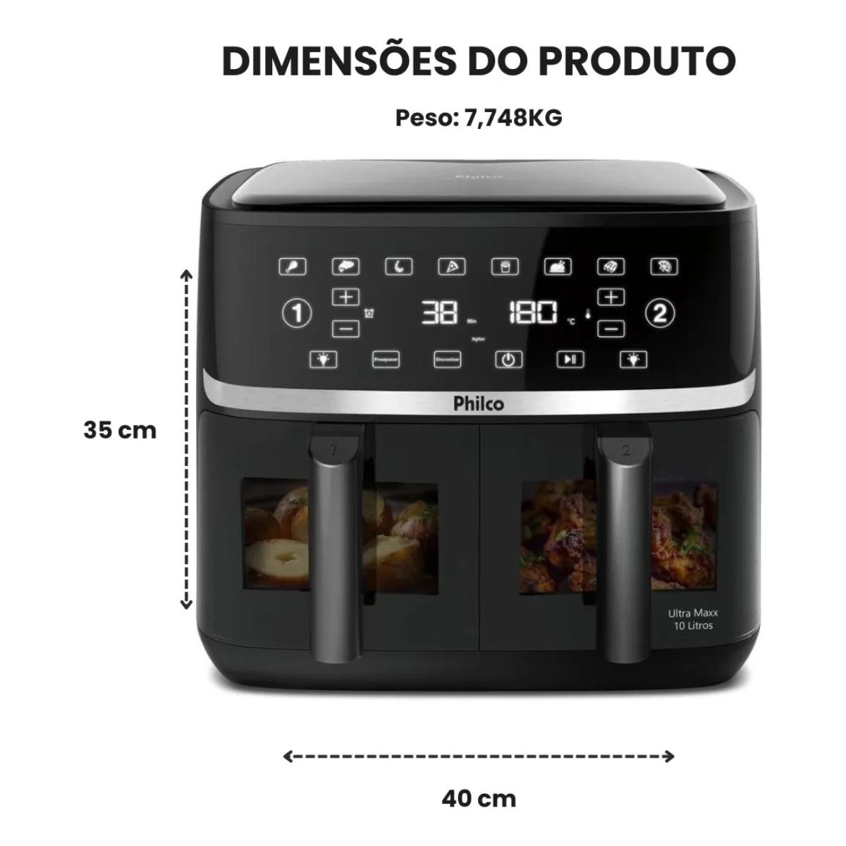 FRITADEIRA AIR FRYER PHILCO 10L CESTO DUAL ZONE 2000W PAF10A 127V FRITADEIRA AIR FRYER PHILCO 10L CESTO DUAL ZONE 2000W PAF10A 127V