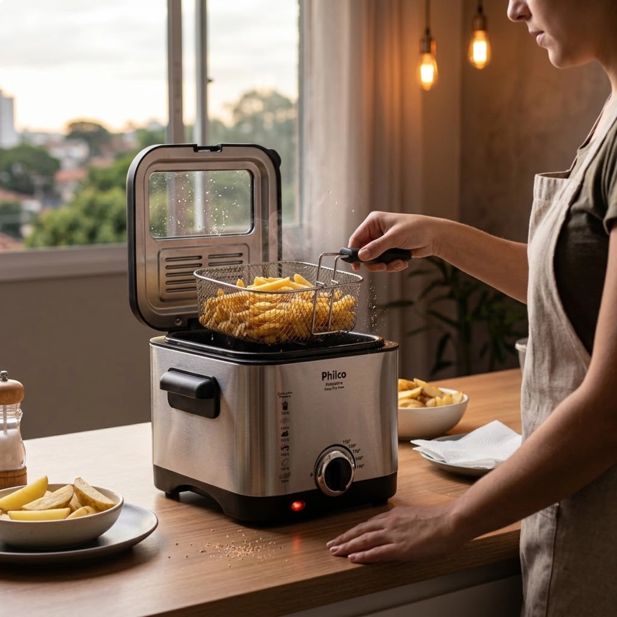 FRITADEIRA ELETRICA 1,8L PHILCO 900W DEEP FRY OLEO INOX 127V