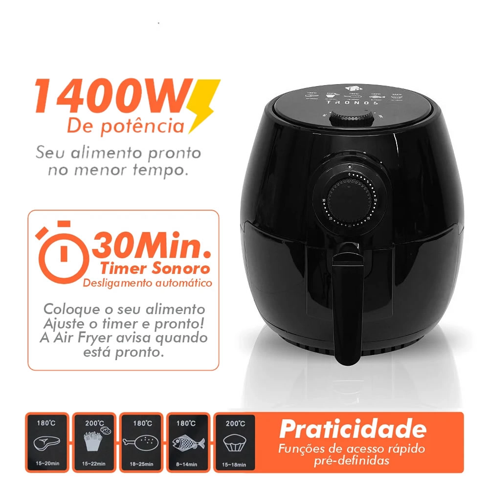 Fritadeira Eletrica Air Fryer sem Óleo Tronos 3 Litros com Timer 127v