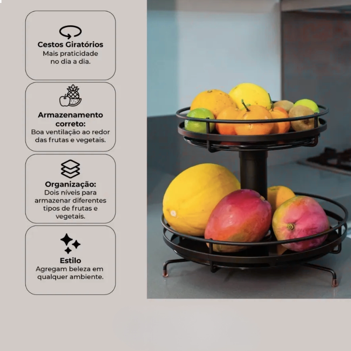 FRUTEIRA REDONDA GIRATÓRIA ELISA DIAMANTE EM VIDRO PRETO FOSCO FRUTEIRA REDONDA GIRATÓRIA ELISA DIAMANTE EM VIDRO PRETO FOSCO