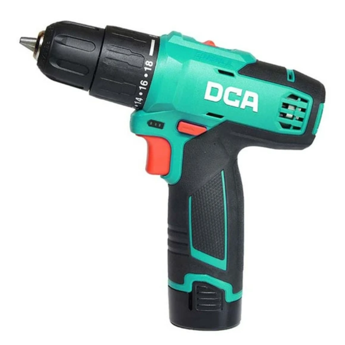 FURADEIRA E PARAFUSADEIRA 3/8 A BATERIA 12V DUPLO TORQUE DCA 18+1 VELOCIDADES