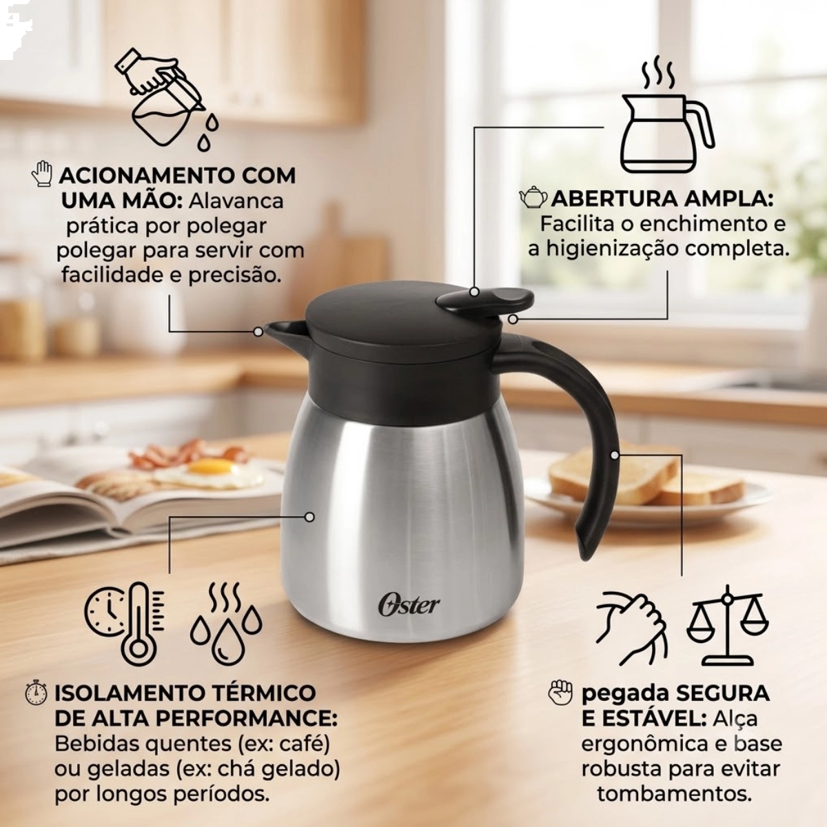 GARRAFA BULE TÉRMICO OSTER 500ML CAFÉ CHÁ INOX CASSELBECK GARRAFA BULE TÉRMICO OSTER 500ML CAFÉ CHÁ INOX CASSELBECK