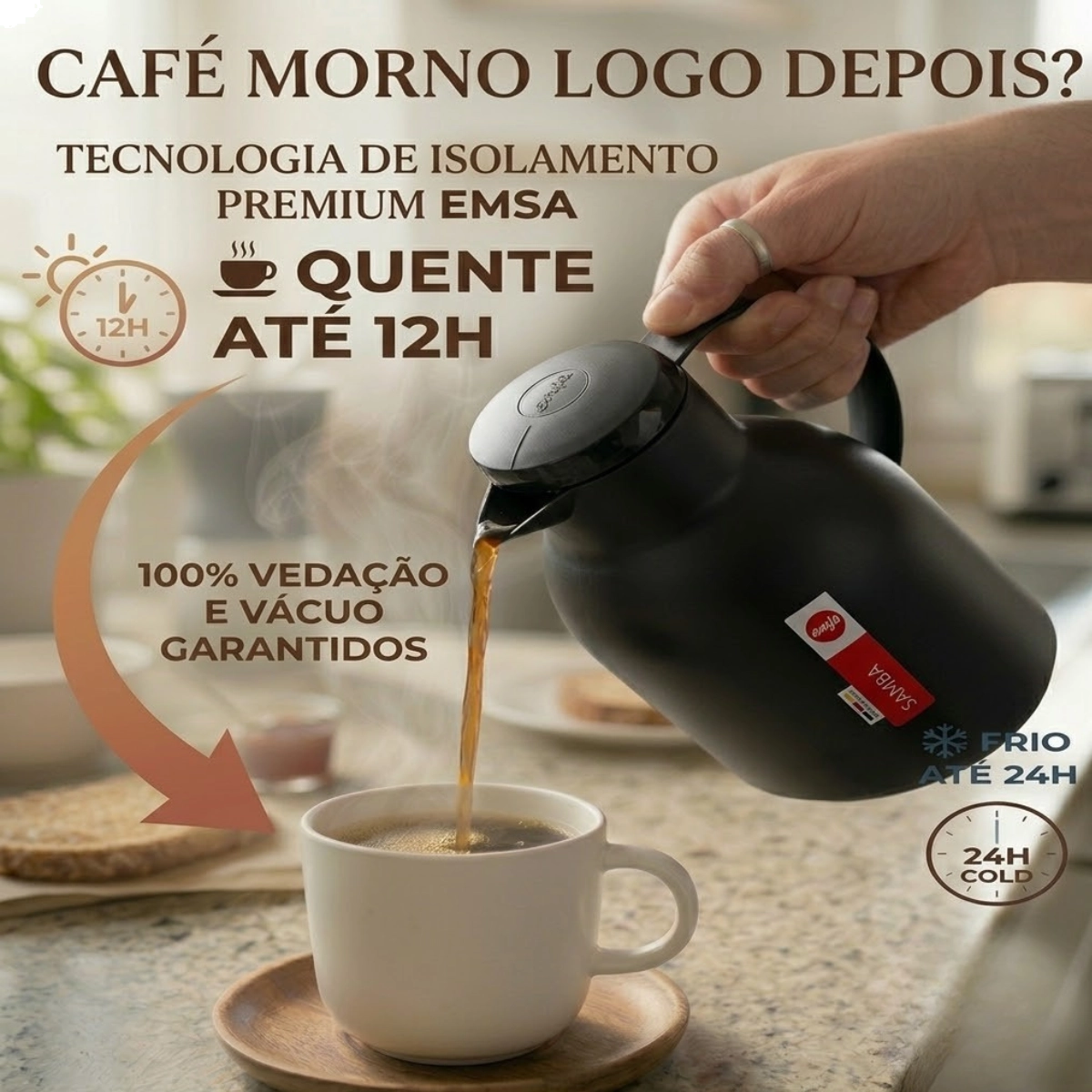 Garrafa Térmica de Café Emsa Samba 1,5l Preta Original Alemã