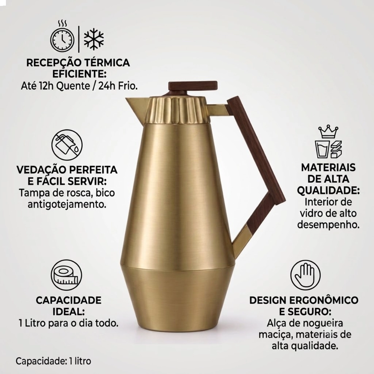 Garrafa Térmica de Metal Ferrano Ouro Matte 1l Tuut