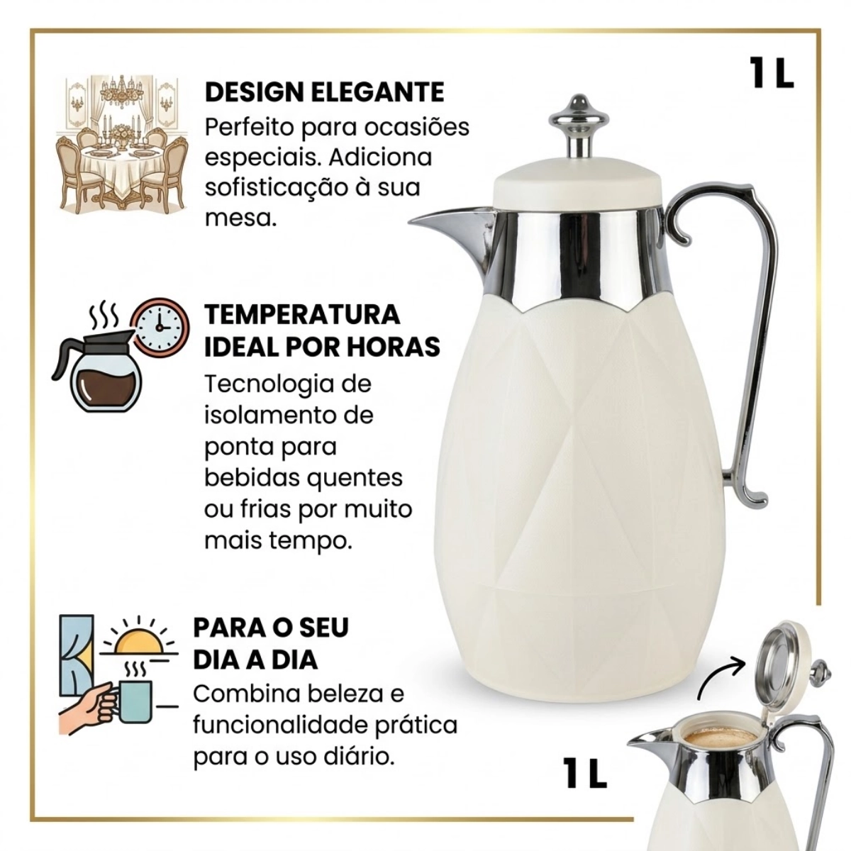 GARRAFA TÉRMICA MAYA 1 LITRO BRANCA PRESSÃO CAFÉ CHÁ TUUT GARRAFA TÉRMICA MAYA 1 LITRO BRANCA PRESSÃO CAFÉ CHÁ TUUT