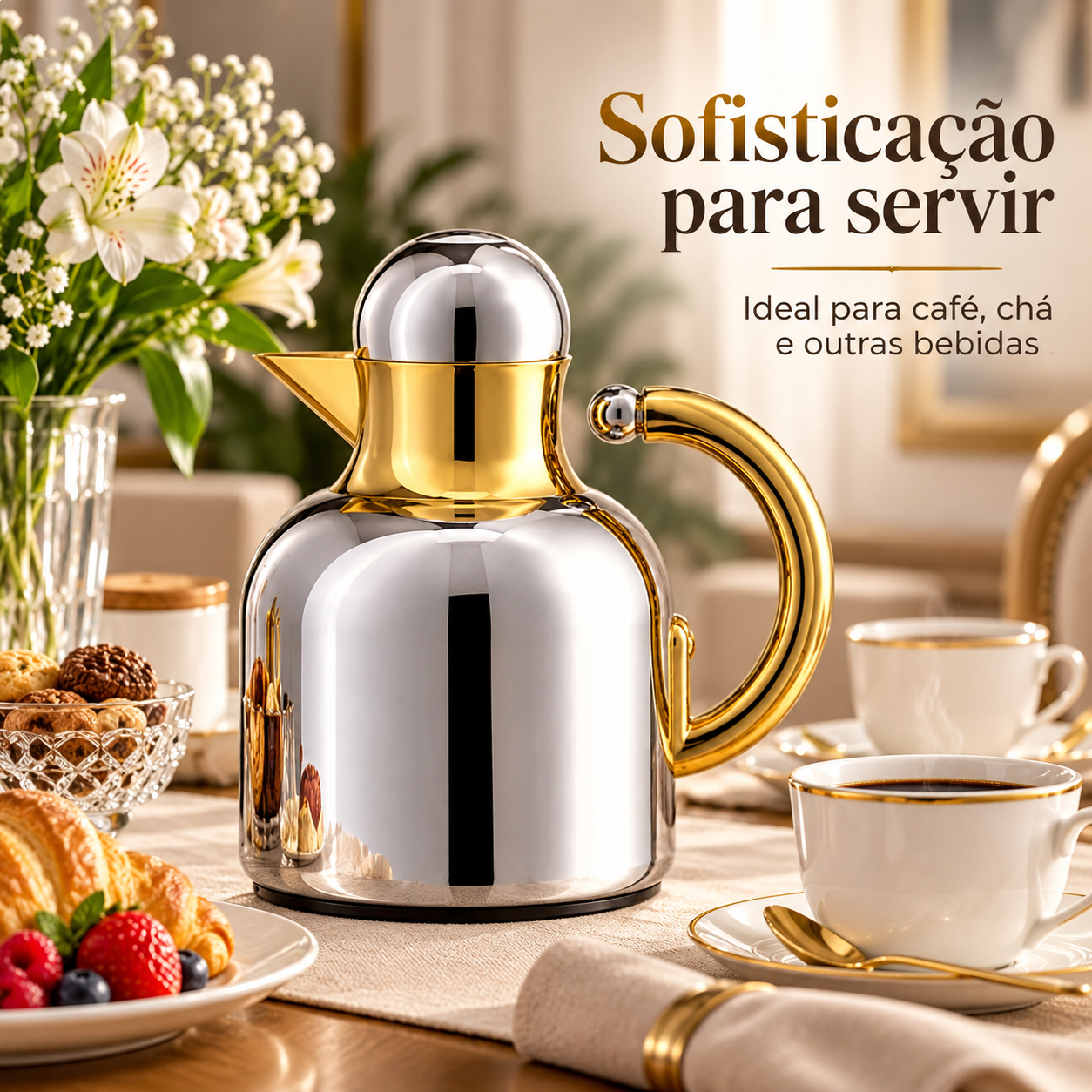 GARRAFA TÉRMICA RAVARO CROMO TUUT 600ML COM ALÇA E BICO SERVIDOR