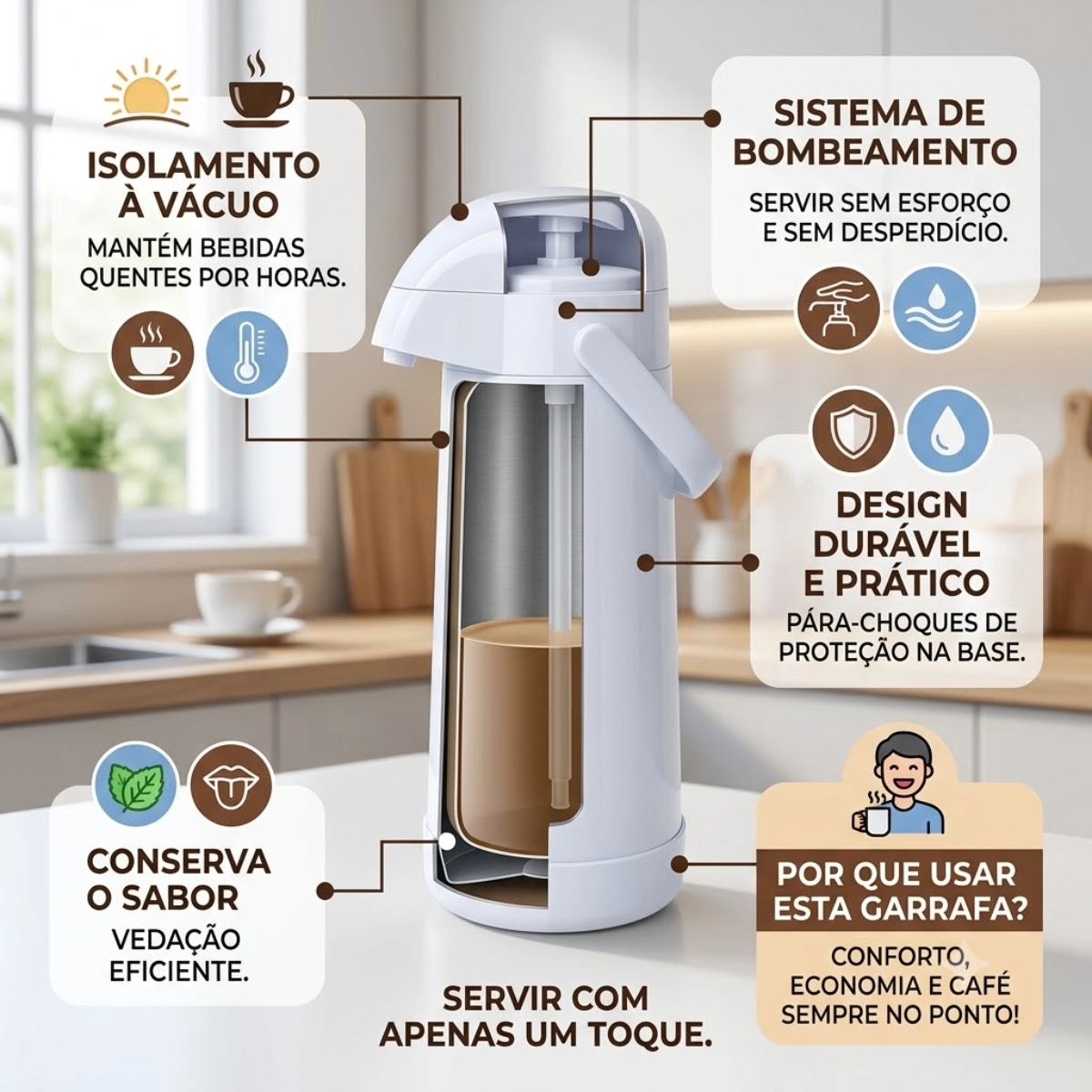 Garrafa Termica 1,8l Termolar Magic Pump Branco