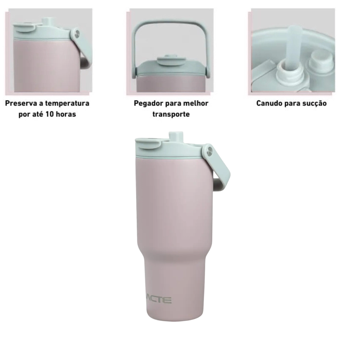 GARRAFA TERMICA HYDRA ESPORTIVA ROSA ACTE 900ML 10 HORAS DE CONSERVAÇÃO