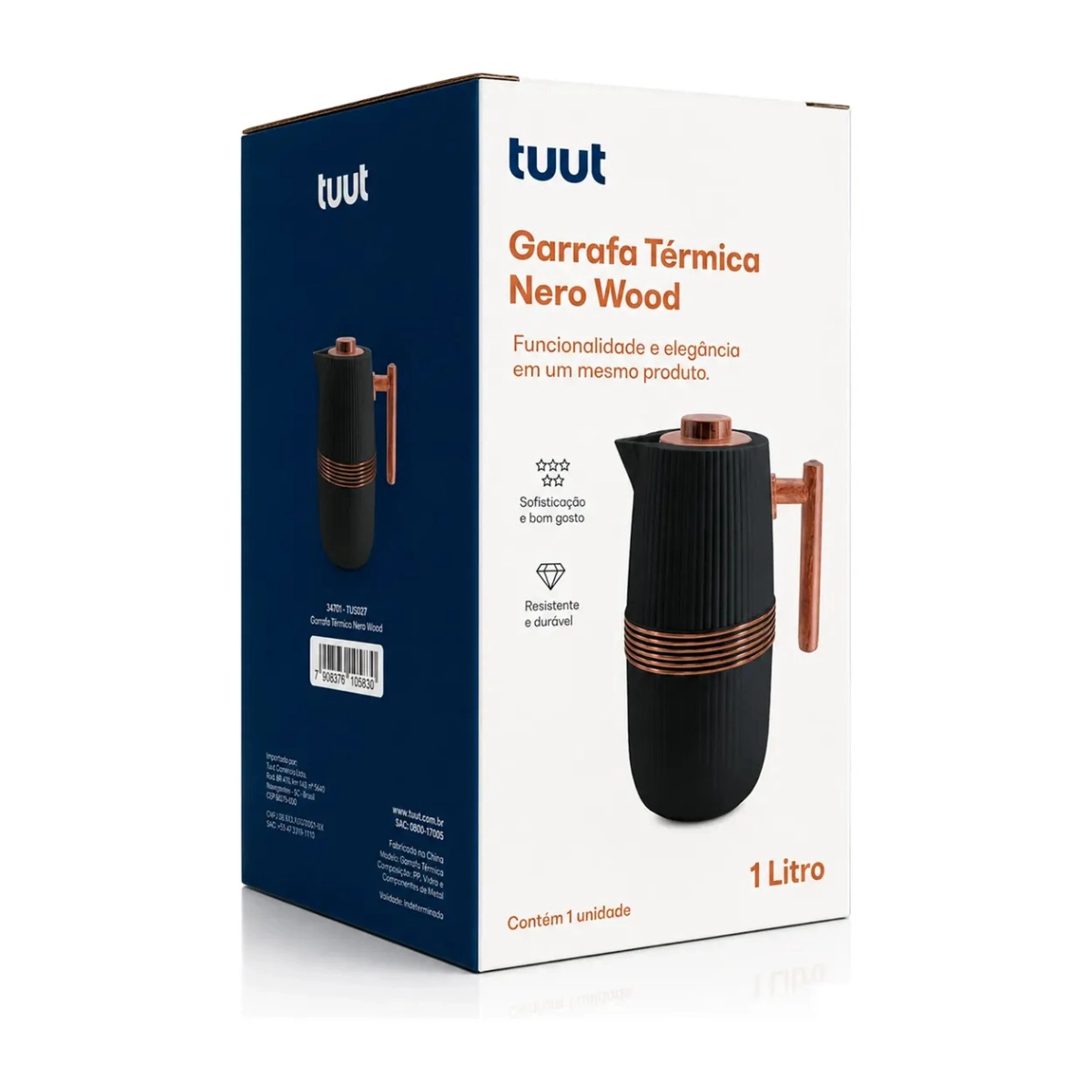 GARRAFA TERMICA NERO WOOD PRETA 1L CAFE E CHA TAMPA CLICK GARRAFA TERMICA NERO WOOD PRETA 1L CAFE E CHA TAMPA CLICK