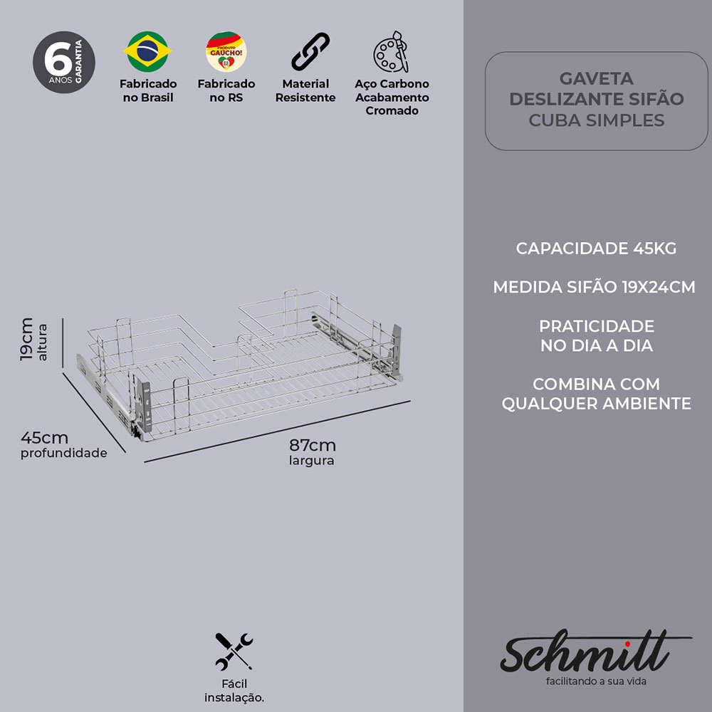 GAVETA ESCORREDOR DE LOUÇA PORTA PRATO 57 CM C/ BANDEIJA IXOX SCHMITT 