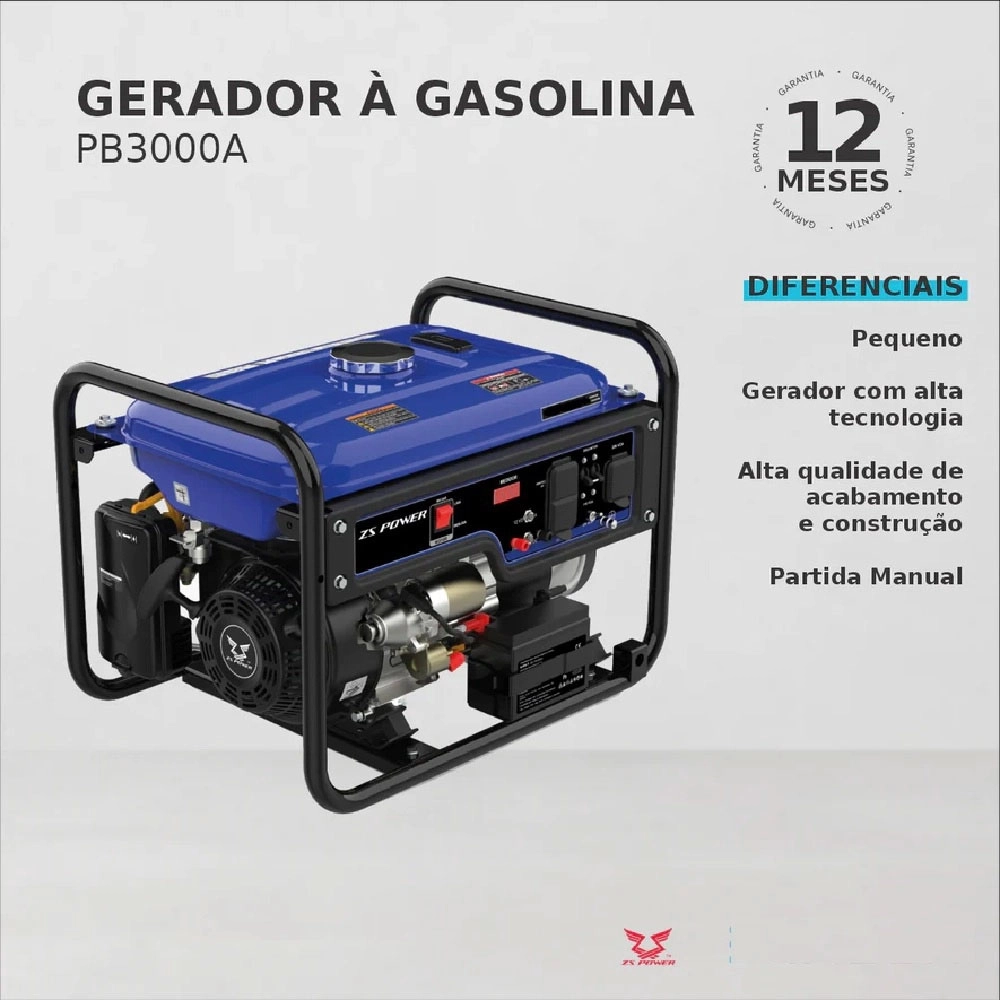 GERADOR DE ENERGIA À GASOLINA ZS POWER BIVOLT MONOFÁSICO 13 LITROS 