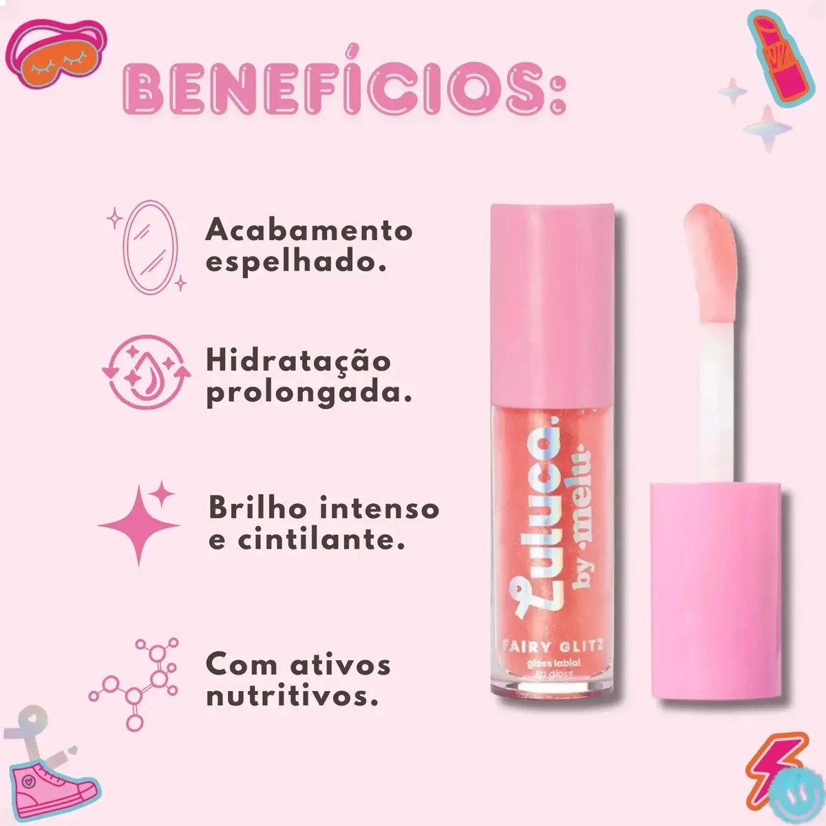 GLOSS LABIAL FAIRY GLITZ LULUCA BY MELU  RRL6411 COM ÓLEO DE GIRASSOL E JOJOBA