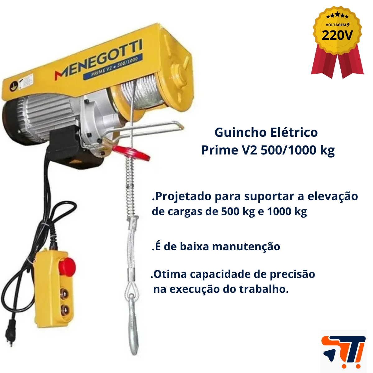 GUINCHO ELETRICO PRIME 500/1000KG V2/6M COM MOTOR MONOFASICO 220V GUINCHO ELETRICO PRIME 500/1000KG V2/6M COM MOTOR MONOFASICO 220V