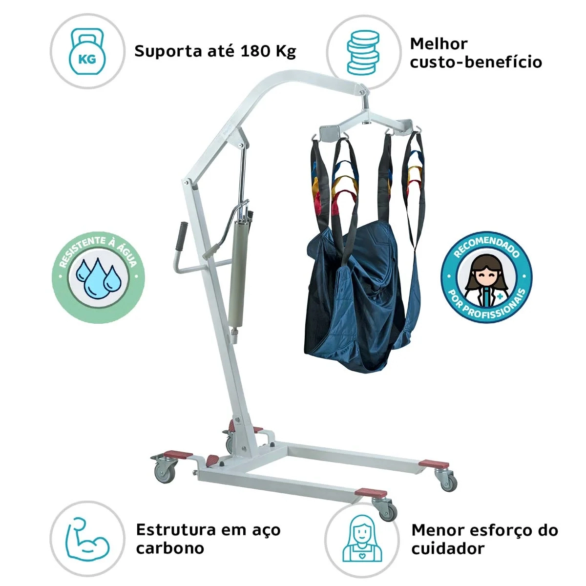 GUINCHO HIDRÁULICO PARA ELEVAÇÃO MANUAL 180KG D500 BRANCO COM CESTO DELLAMED