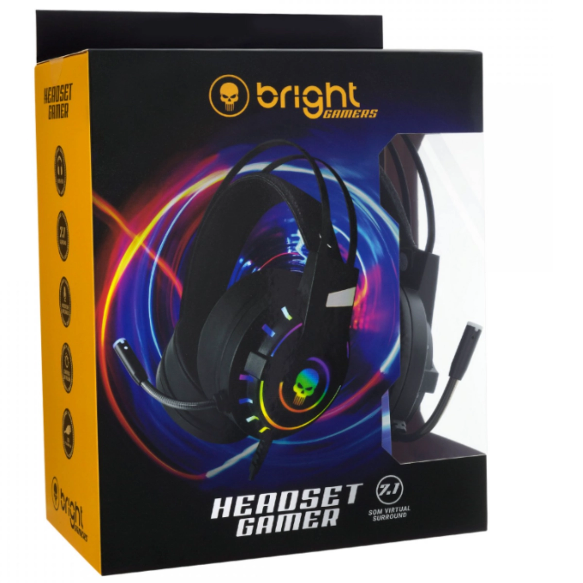 Headset Gamer Bright Som 7.1 Virtual e Luz RGB para Máxima Imersão