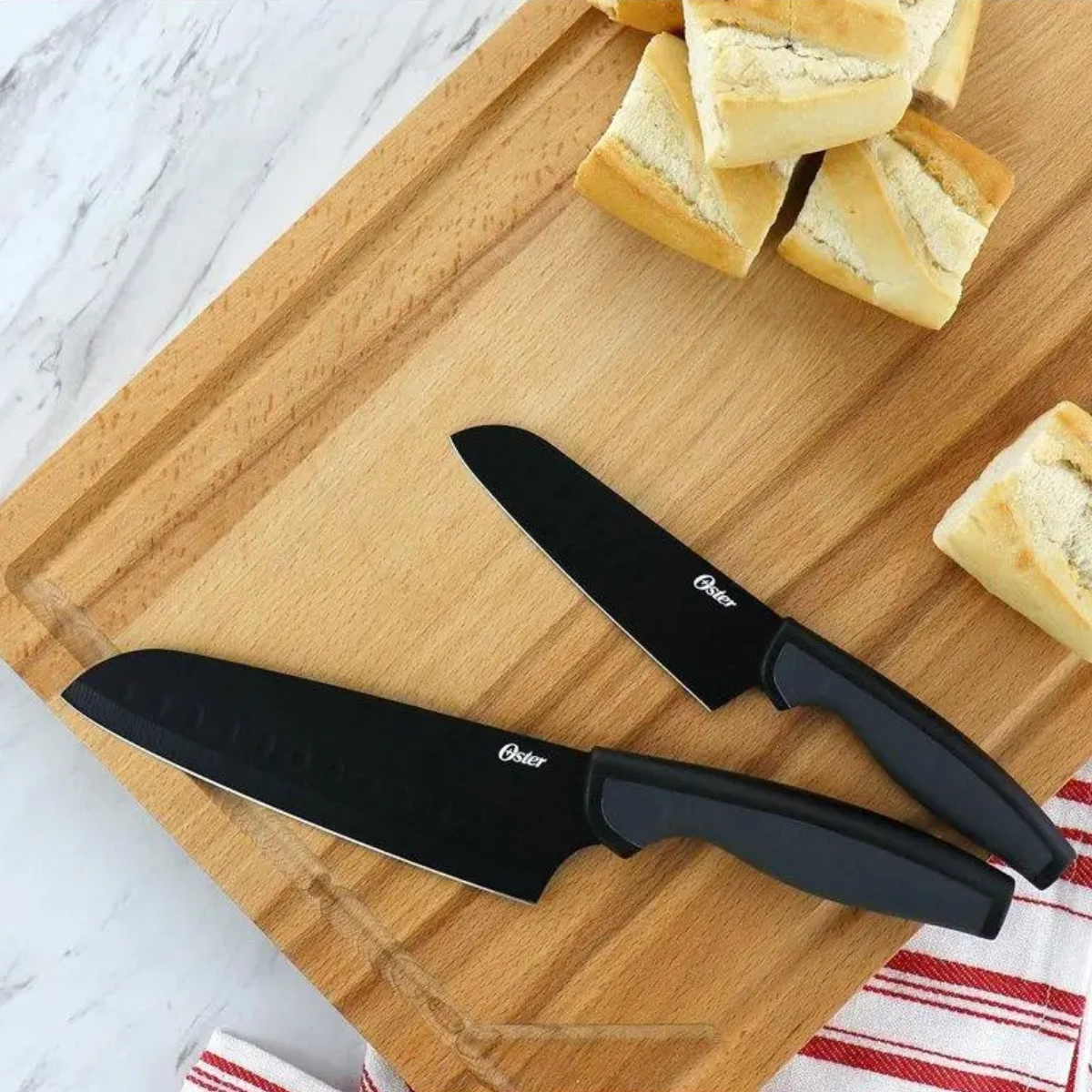 JOGO DE FACAS OSTER COM 3 FACAS COZINHA E TÁBUA SLICE CRAFT