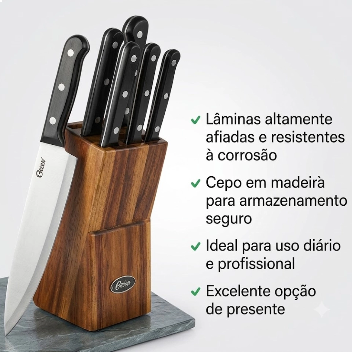 JOGO DE FACAS OSTER VANDERBURG 6 PEÇAS EM AÇO INOX E CEPO