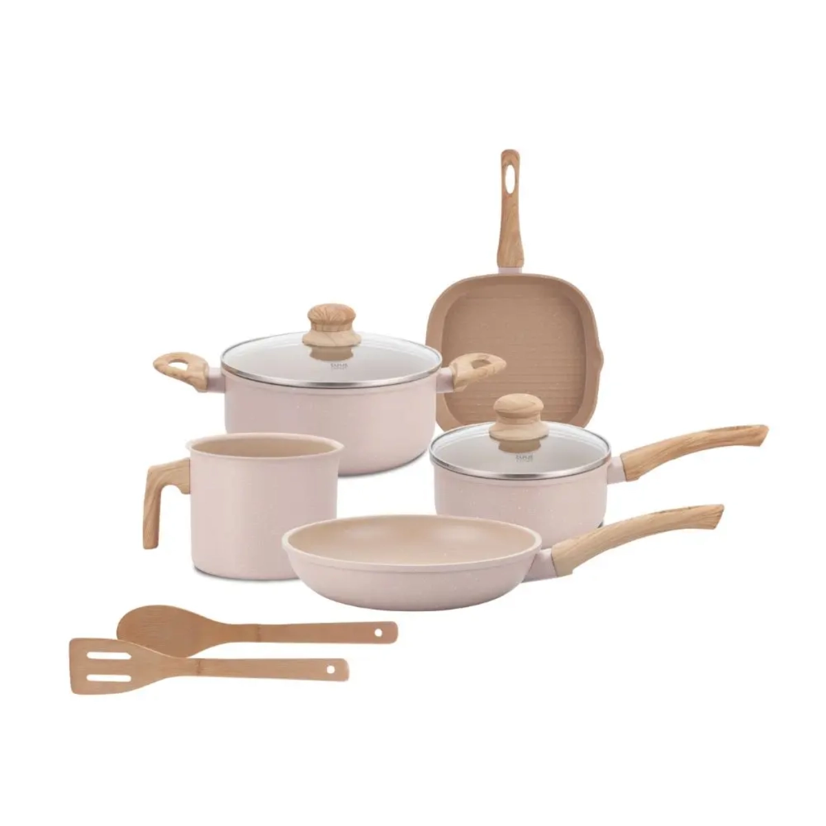 JOGO DE PANELAS INADUÇÃO ANTIADERENTE 7 PEÇAS FUNDO TRIPLO VANILLA LATTE