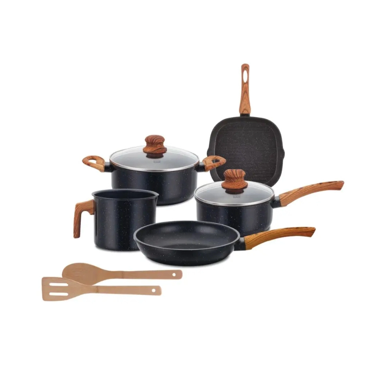 JOGO DE PANELAS INDUÇÃO ANTIADERENTE 7 PEÇAS FUNDO TRIPLO ONYX PRETO